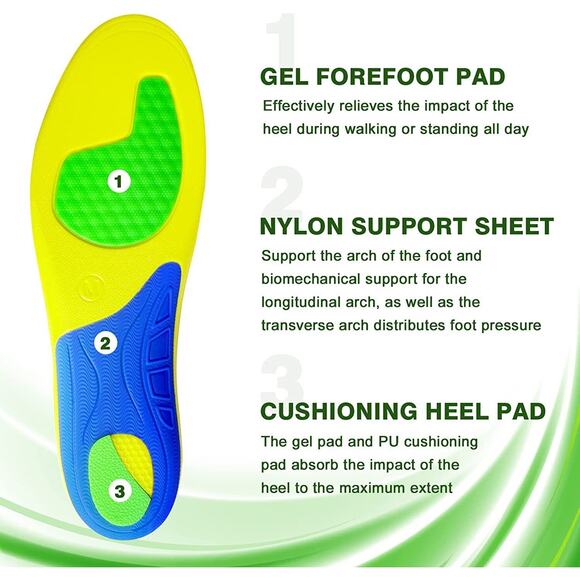 Popzoom Orthotic Insoles Sz Large | Unisex Heavy Duty Arch Support 200lb+ NEW - Picture 4 of 7